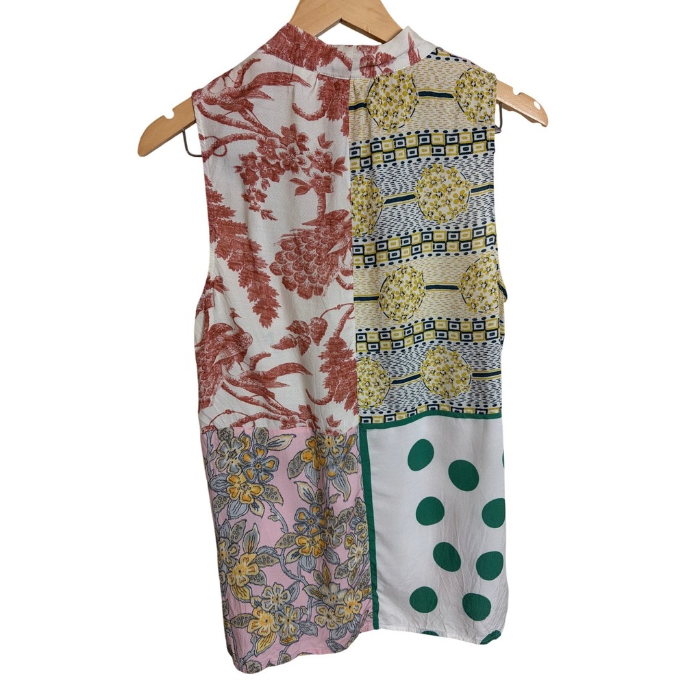 Moulinette Soeurs‎ Anthropologie Mixed Print Tie Neck Sleeveless Blouse Medium - Picture 2 of 4